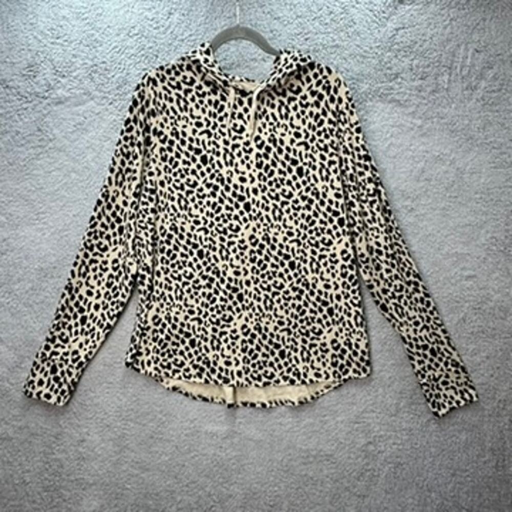Belle by Kim Gravel Women's XL Leopard Print Hooded Sweatshirt Pullover Soft EUC